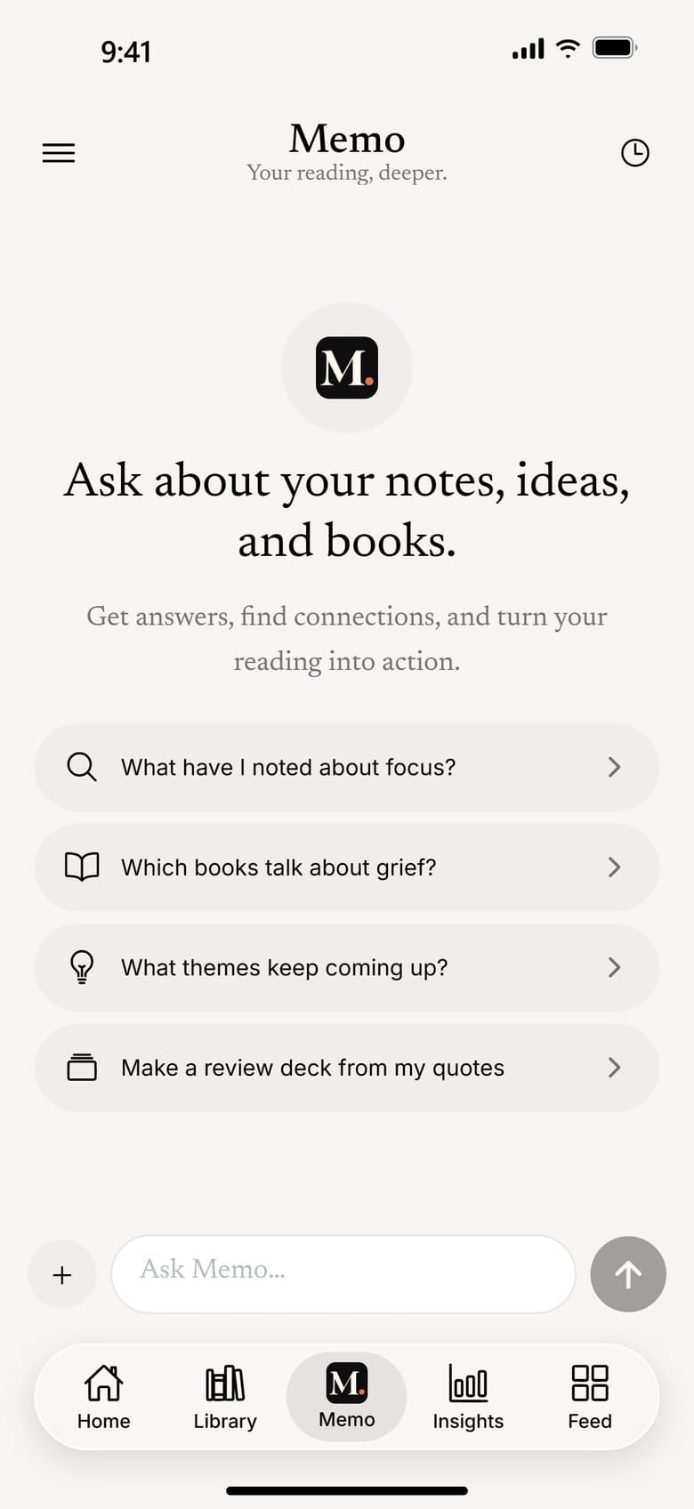 Memo in the app: ask about your notes, ideas, and books